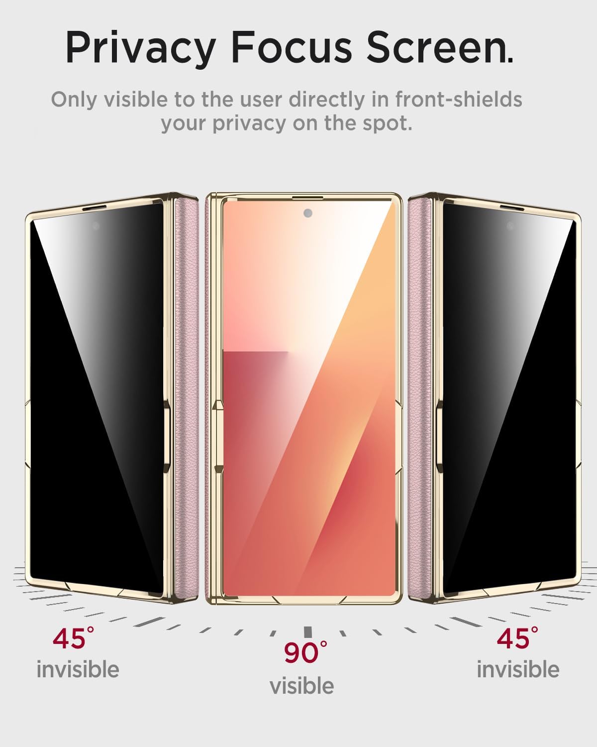 Miimall Slim Case for Samsung Z Fold 7 with Privacy Screen Protector & Kickstand & Hinge Protection, Premium Leather Women Girls Anti-Slip Grip Shockproof Phone Cover for Galaxy ZFold7 Thin Case Pink