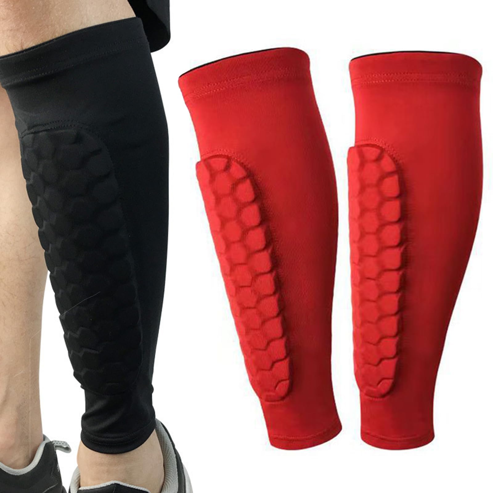 Multi-Sport Honeycomb Shin Guards: Ski Shin Protector + Football/Soccer/Hockey Shin Pads - Safe Shin Protectors for Boys, Kids, Teens & Adults (Ideal for Beginners) (Red, XL)