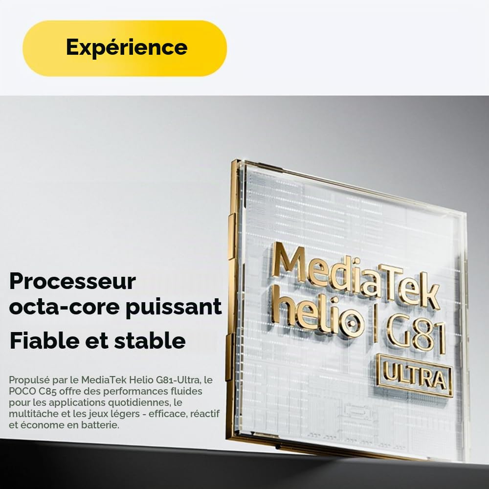 XIAOMI POCO C85, Smartphone 8+256 Go, écran 6,9 Pouces 120 Hz, Design 7,99 mm, MediaTek Helio G81-Ultra Octa-Core, Double caméra 50 MP avec IA, 6000 mAh, Noir (avec Chargeur Inclus