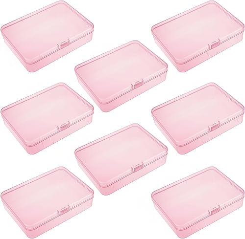 Goodma 8 cajas rectangulares de plástico con tapas con bisagras para objetos pequeños y otros proyectos de manualidades (rosa, 4.5 x 3.3 x 1.1
