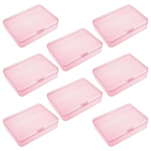 Goodma 8 Pieces Rectangular Plastic Boxes Empty Storage Organizer Containers with Hinged Lids for Small Items and Other Craft Projects (Pink, 4.5 x 3.3 x 1.1 inch) | Empty Organizer Containers, Hinged Lids, For Small Items, For Craft Projects - 4.5 x 3.3 x 1.1 in - Pink