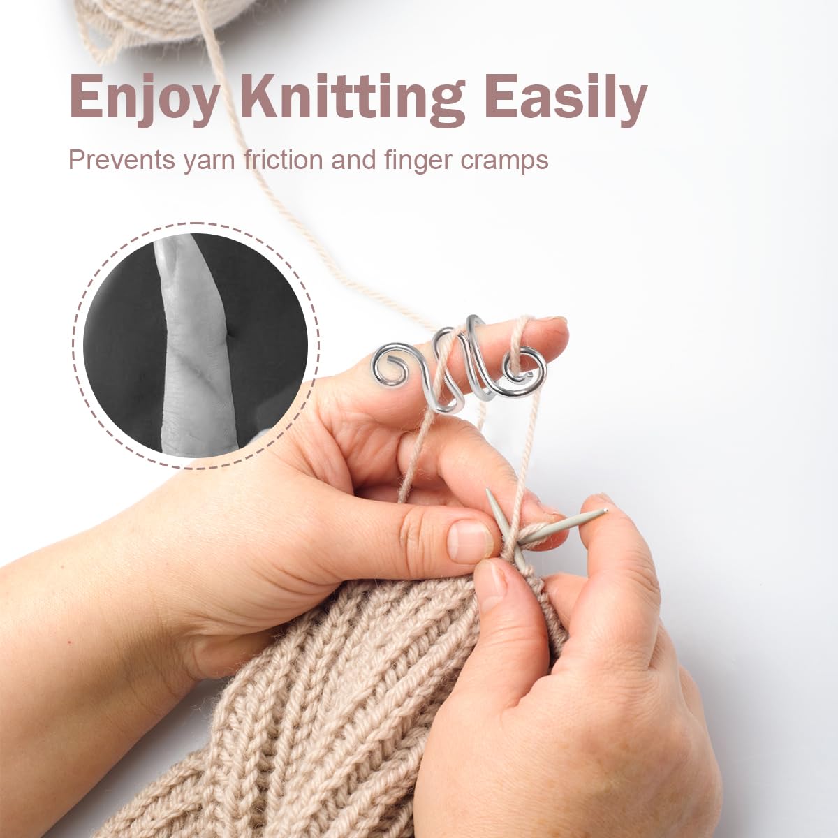 Dizzily 5 Pcs Adjustable Crochet Tension Ring for Finger, Handmade Yarn Ring for Crocheting, Gift for Mom, Grandma, Knitting Lover
