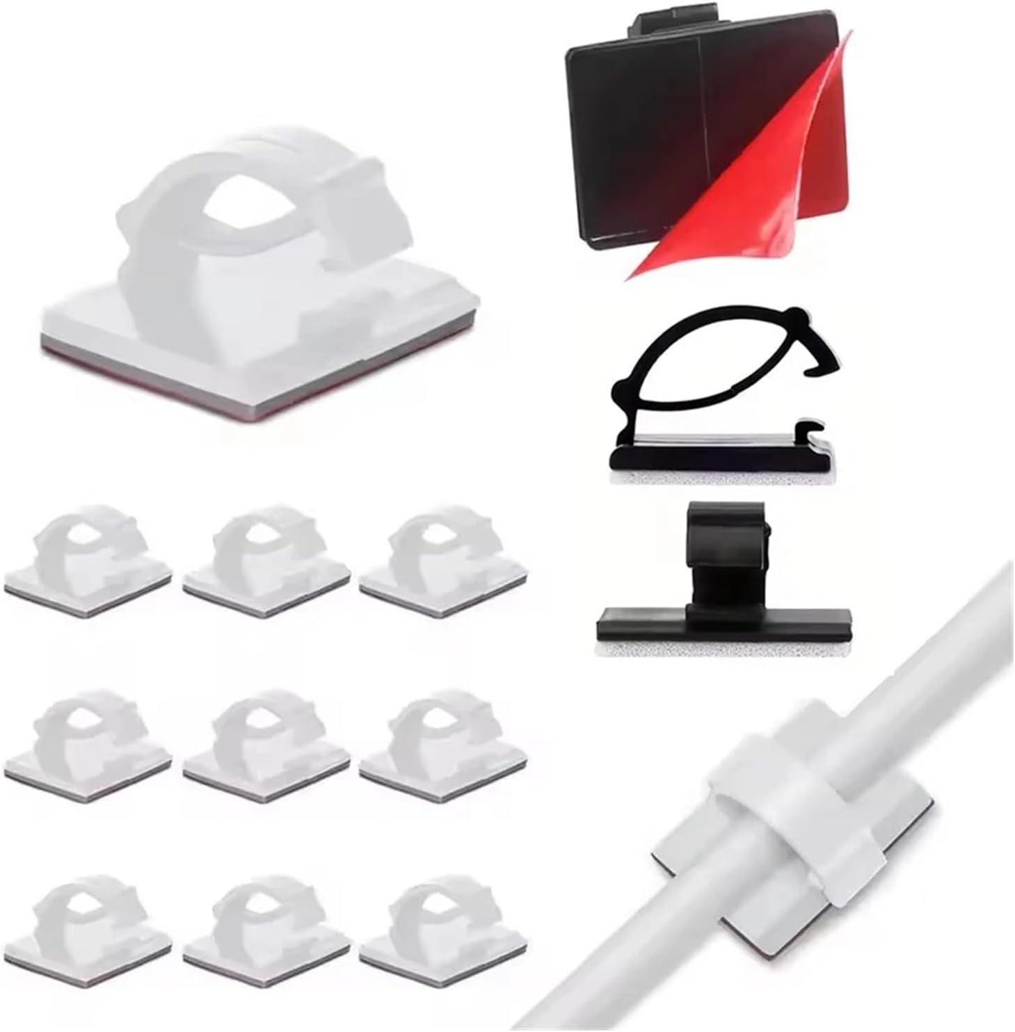 Adhesive Cable Clips Wire Management Holder Clamps Tie for Car,Office and Home(Black 20pcs)