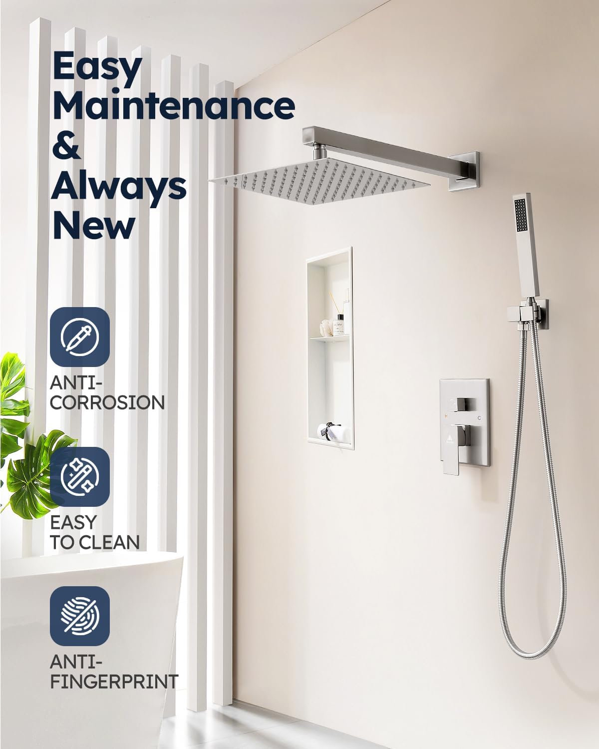 Arofa 10 Inch Shower Faucet Set, Brushed Nickel Rain Shower System Kit with Rough-in Valve High Pressure Shower Fixtures Handheld and Square Rainfall Shower Head Sets Complete Luxury Rain Mixer