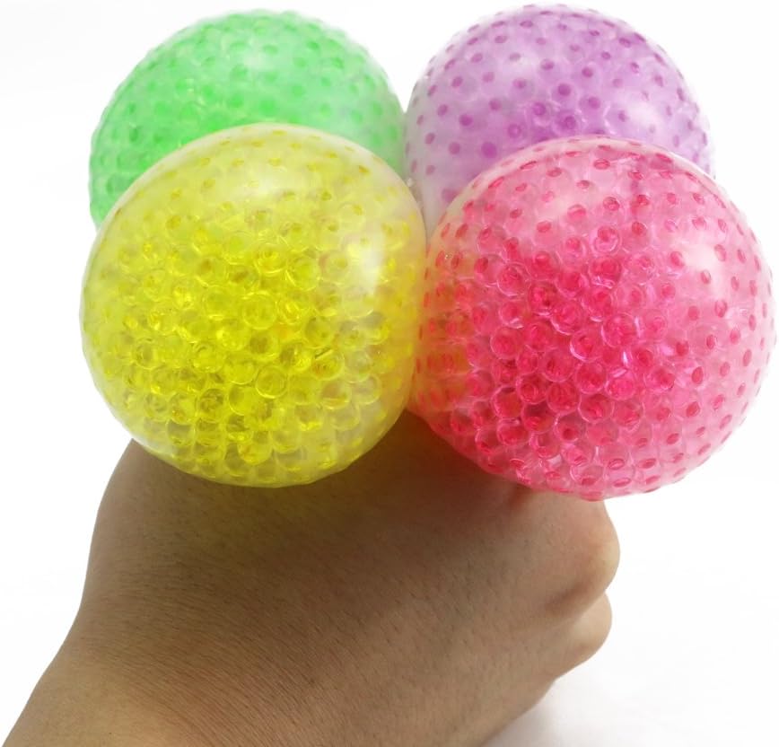 BcPowr 4PCS Four Colors Bead Squeezing Stress Ball, Squeezing Stress Relief Ball for Boy, Girls & Adults, Stress Relief Squeezing Soft Vent Ball Hand Wrist Toys, Vent Toys.(Color Random)