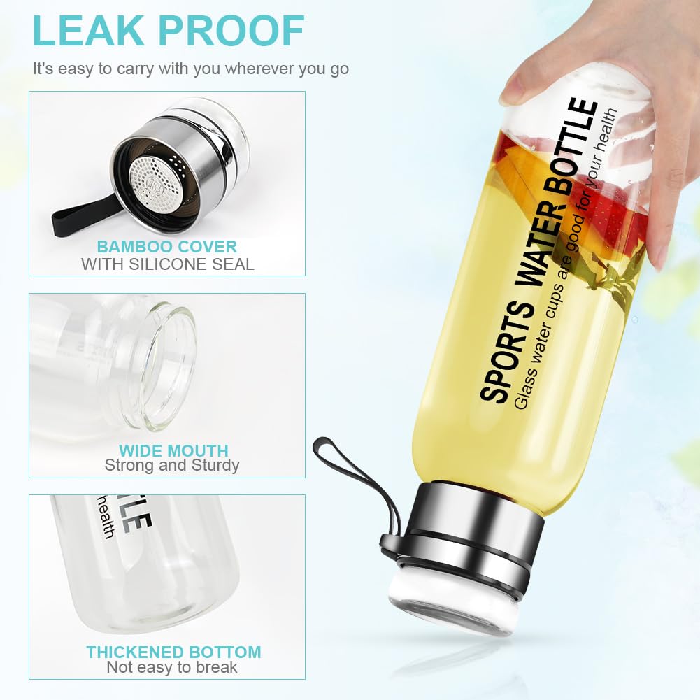 flintronic Glass Water Bottle-1 Liter, Borosilicate Glass Drink Bottle with Stainless Steel Filter, Leak-proof & BPA Free - Image 3