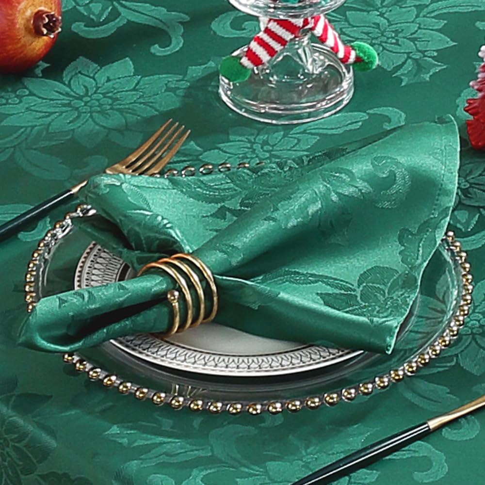 MATIRUG Christmas Cloth Napkins [4 Pack, 20x20 Inch] Polyester Washable and Reusable Table Dinner Napkins for Hotel, Lunch, Restaurant, Weddings, Event and Parties,Green