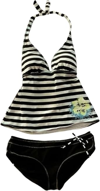 Summer 2 Piece Stripe Beach Bikini Set Y2k Sexy Floral Print Halter Neck Swimsuit Set 2000s Aesthetic Streetwear