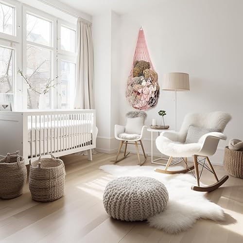 Miniatura 7 de Hamaca de animales de peluche, red colgante de esquina para guardar cosas de animales, exhibición de juguetes de macramé, soporte de juguetes de