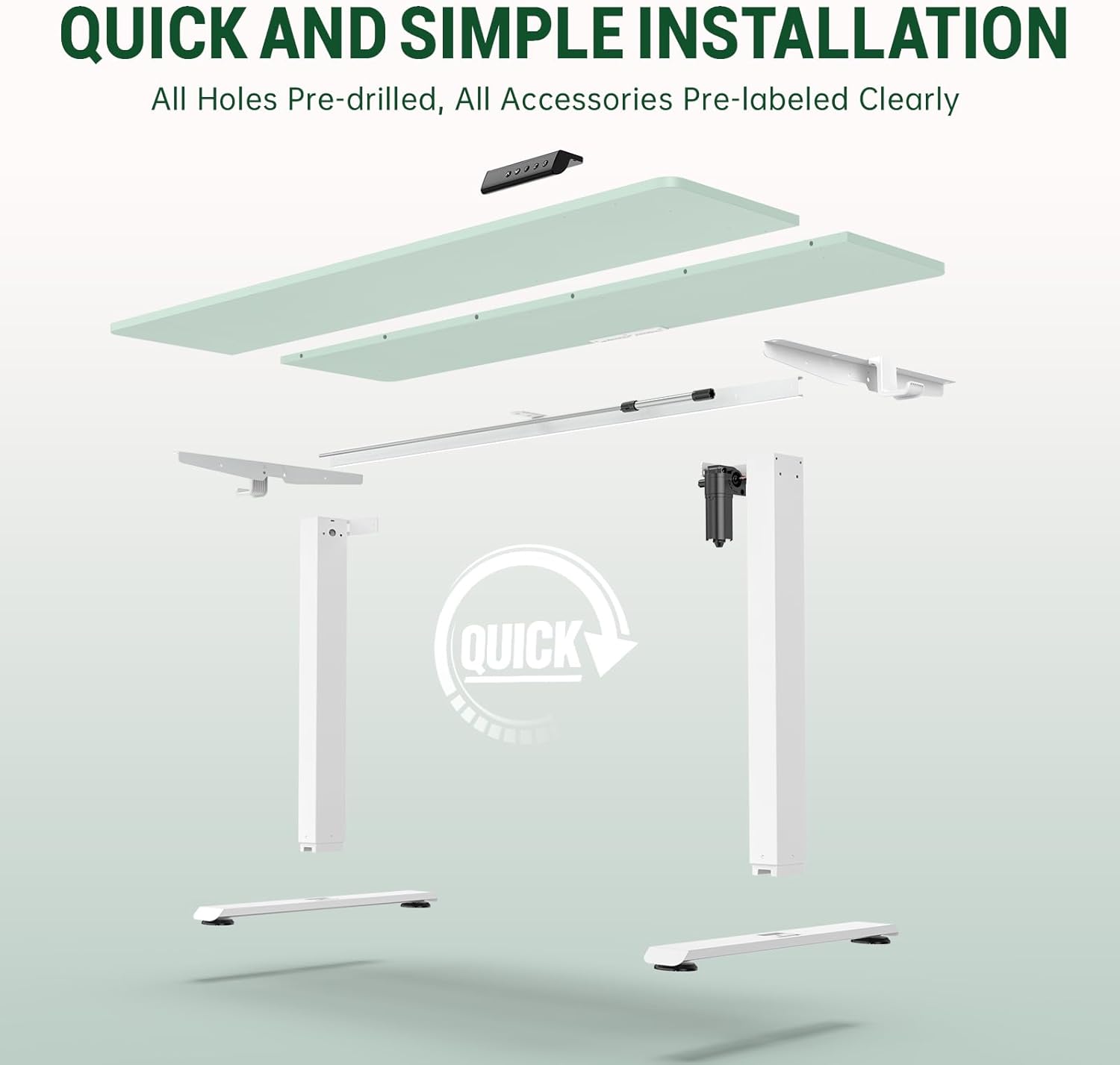 Veken 55 Inch Large Electric Standing Desk, 4 Memory Heights Adjustable,Sit to Stand Up, Work Home Office Computer Table for Study, Walking Pad, Writing, and Games, Wooden Desktop Desks, Green