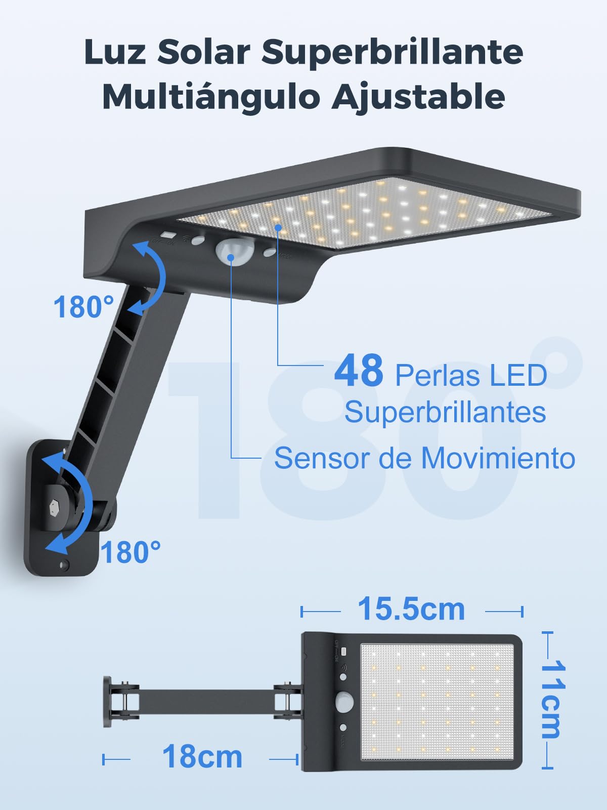 Foco Solar Exterior, COLBOR Farolas Solares LED Pared Jardín con Sensor de Movimiento con 3 Modos Ajustables IP65 Farolas Potente Impermeable con Control Remoto, Foco-Solar-Exterior-Farola-Luz