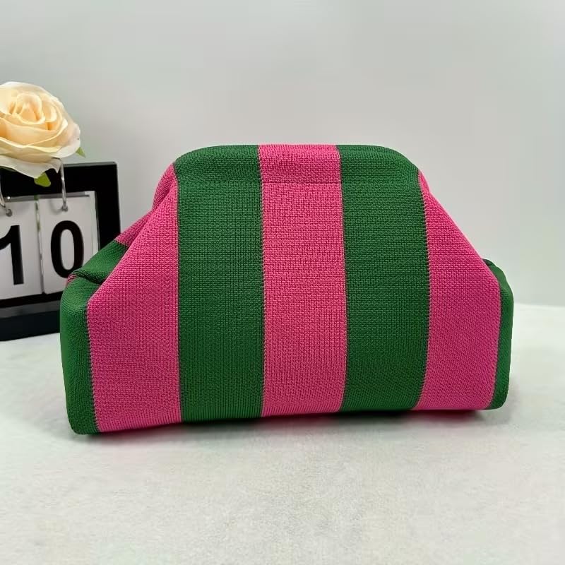 Image of Kawn Women's Striped Crochet Clutch Purse | Woven Handcrafted Shoulder Handbag | Kiss-Lock Dumpling Style Evening Clutch for Daily Use & Outings