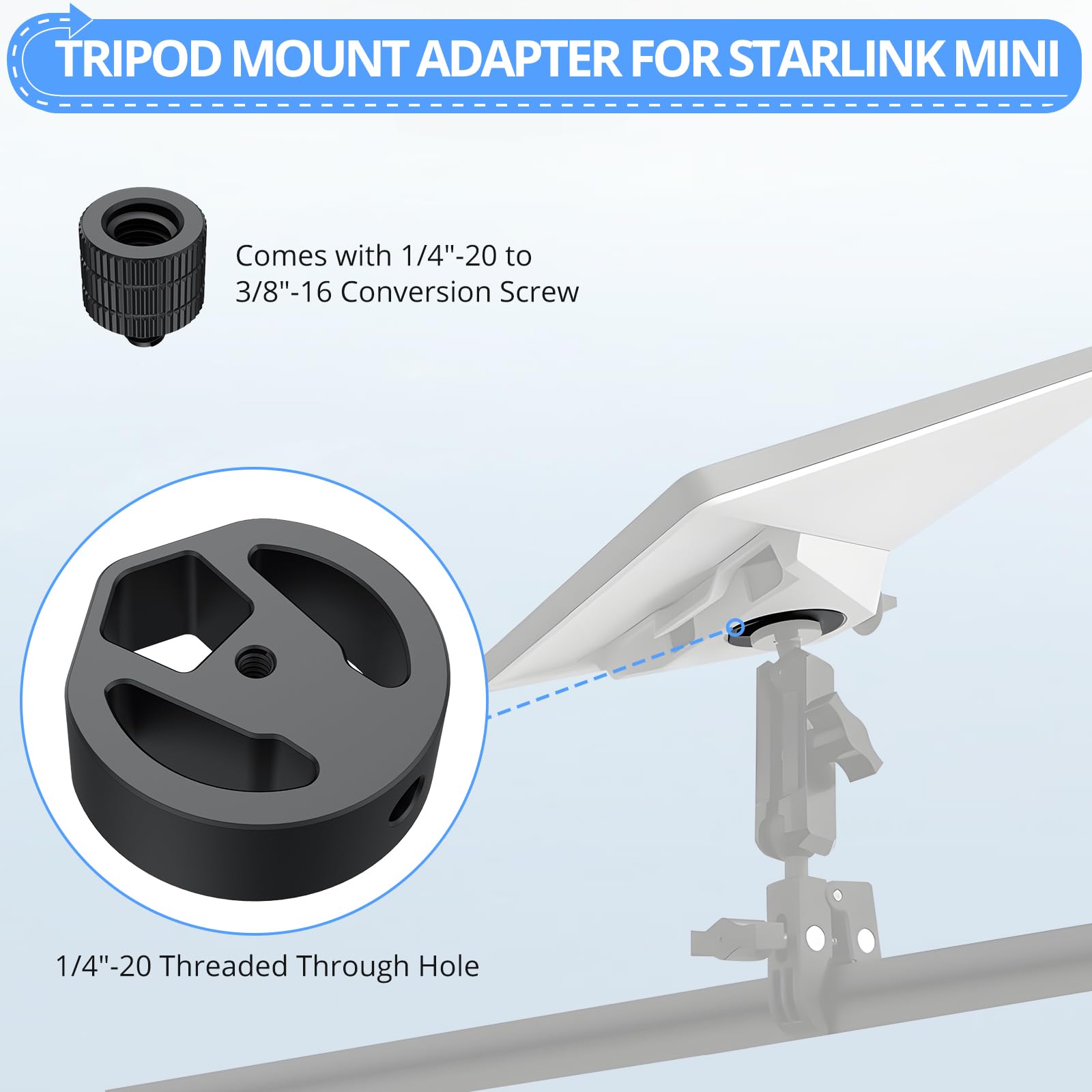 CAMWAY Starlink Mini Tripod Adapter - Aluminum Alloy Tripod Adapter 1/4
