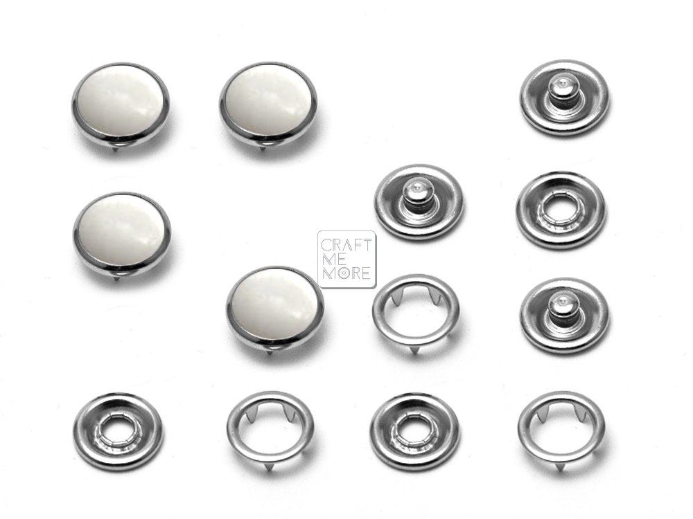 CRAFTMEMORE 40 Sets 10.5MM Pearl Snaps Fasteners for Western Shirt Clothes Popper Studs (40 Sets, White)