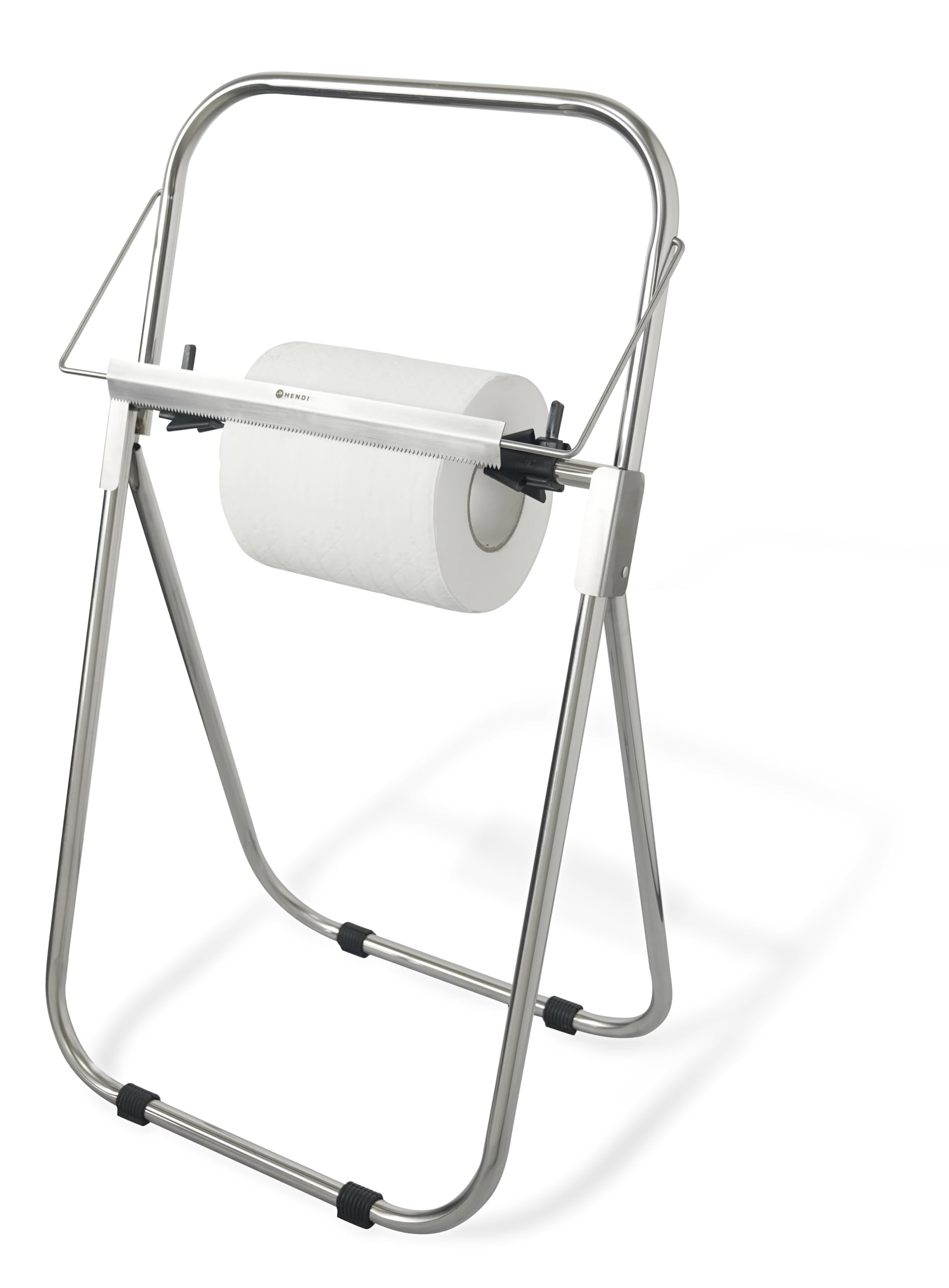 HENDI Distributeur d’essuie-mains sur pied, porte-rouleau, dérouleur avec barre dentée, pour rouleaux jusqu’à 43cm de largeur, 540x395x(H)975mm, acier inoxydable