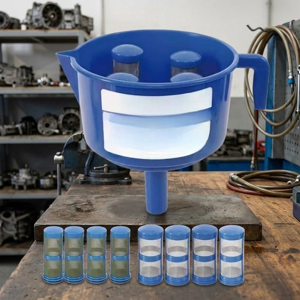 Strumento separatore di olio a imbuto con 4 elementi di filtraggio a doppio strato per filtro, sistema di lucidatura portatile in plastica antiruggine 12