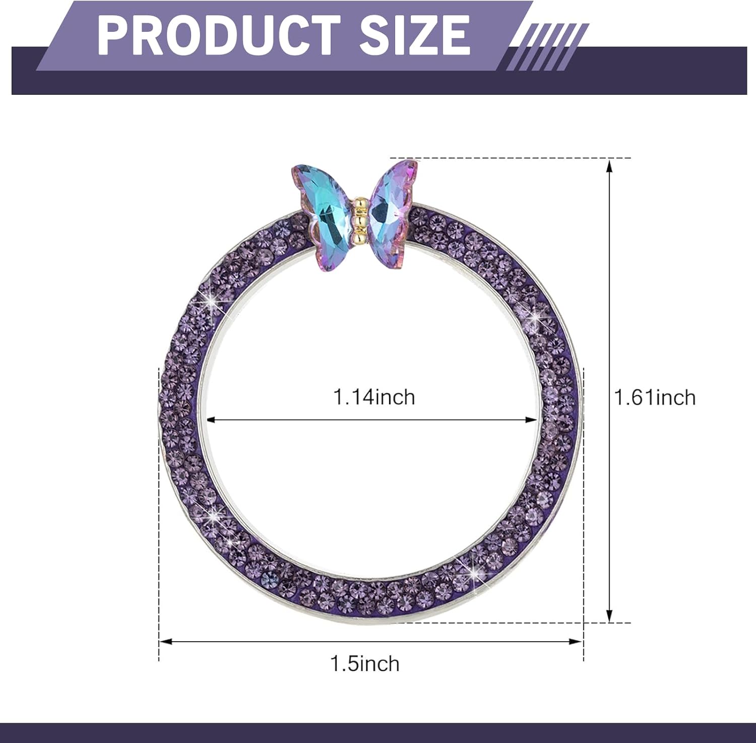 Bling Car Engine Start Stop Decoration Ring, Crystal Rhinestone Butterfly for Car Button Ring, Auto Interior Accessories for Women, Push to Start Button Cover Decoration (Purple)