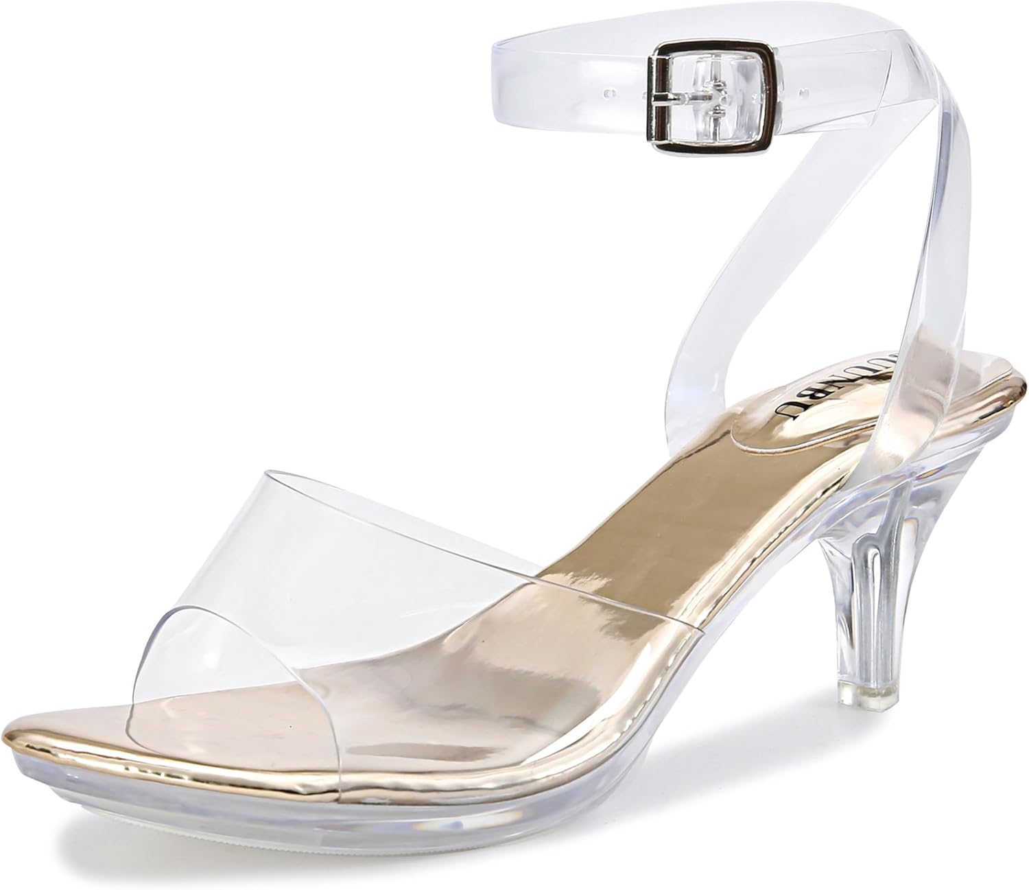 NBUUNBU Clear Strappy Heels For Women Transparent Ankle Strap Platform High Heeled Sandals Sexy Stiletto Comfortable Crystal Dress Shoes Adjustable Buckle Open Toe Pump Mules 8 Gold-2.75in