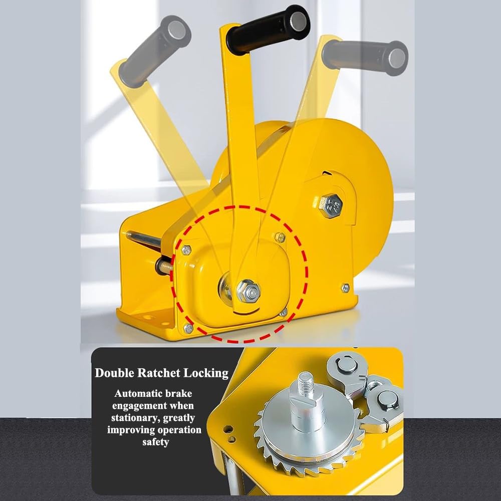 Verricello Manuale,argano Manuale A Cavo d'Acciaio,Giallo | Freno Bidirezionale A Denti Di Blocco,Facile Da Installare,Maniglia Antiscivolo,Per Rimorchi Per Barche