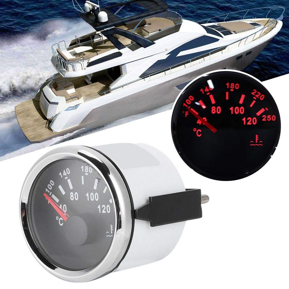 FastUU Medidor de Temperatura del Agua, 52 mm / 2 Pulgadas Medidor de Temperatura del Agua para Barcos a Prueba de Agua, Medidor de Temperatura del Agua del Motor Marino para Barcos, RV(Esfera Negra)
