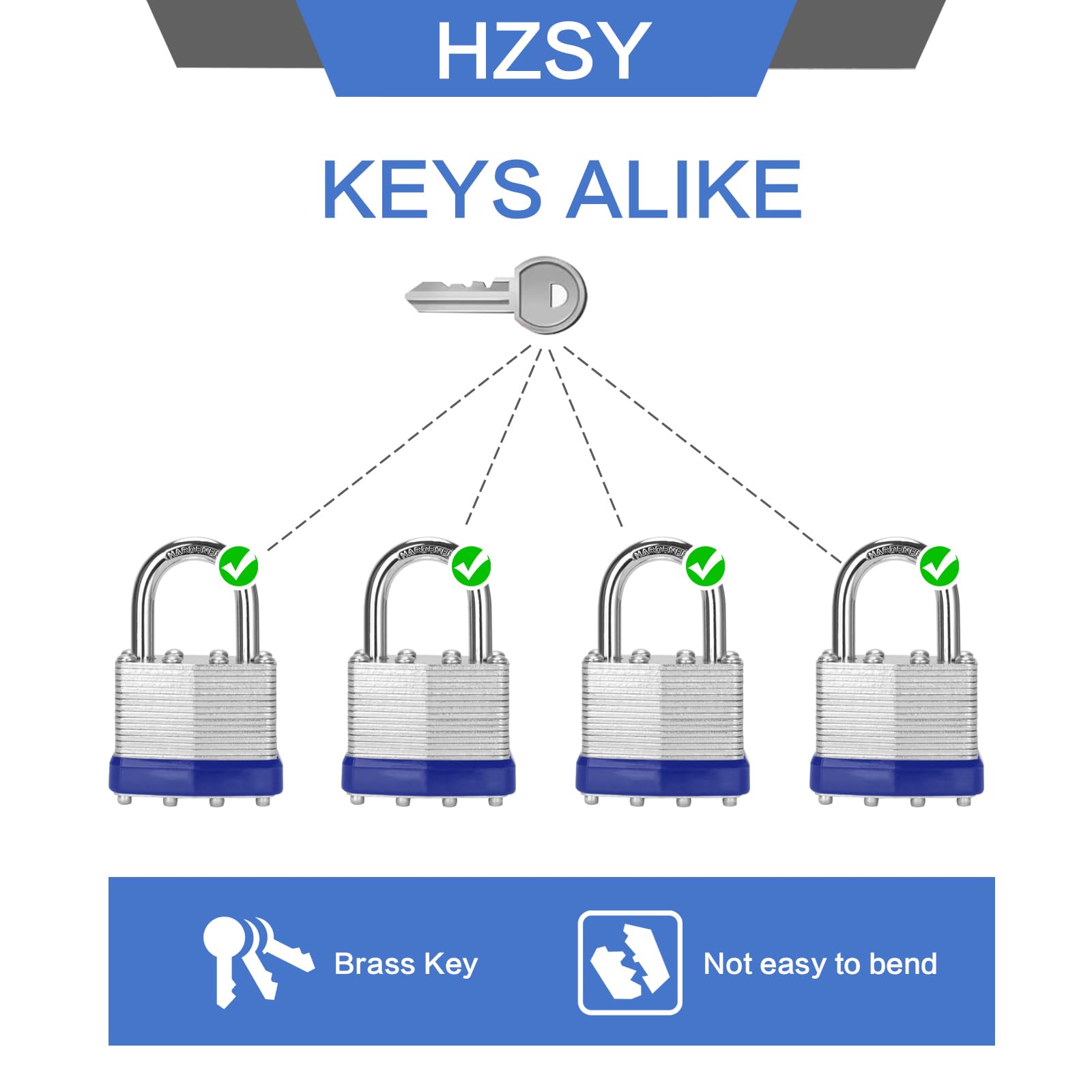 Padlocks Keyed Alike, Pack Of 12, Laminated Steel Keyed Lock (1-9