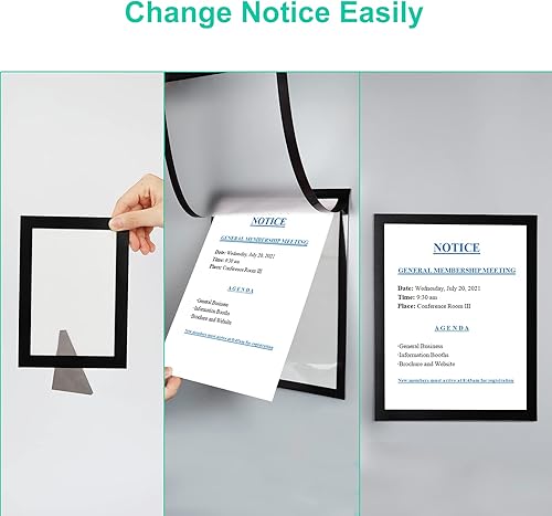 Miniatura 4 de CRUGLA Juego de 12 hojas de marco magnético con respaldo autoadhesivo, marco negro A4 para niños, marco de póster para certificado de foto para