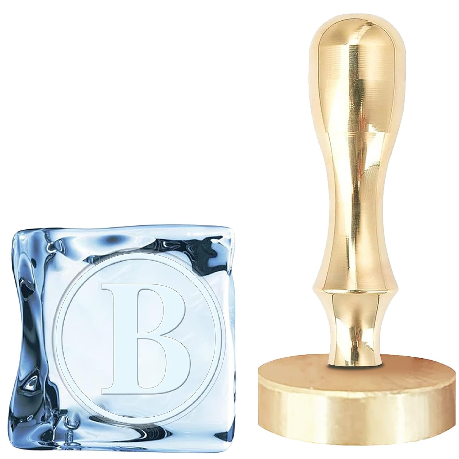 CRASPIRE Letter Ice Stamp B Ice Cube Stamp with Removable Brass Head and Metal Handle Vintage Floral B Ice Stamp for Ice Cubes Cocktail Whiskey Mojito Drinks Wedding Making DIY Crafting