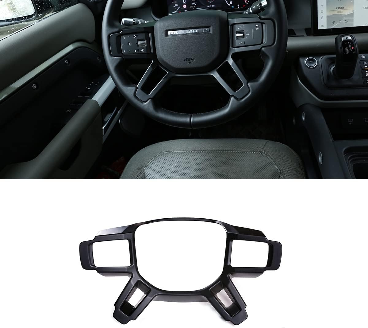 for Land Rover Defender 110 2020 Accessories ABS Interior Steering Wheel Decoration Cover Trim Car Accessories (Matte Black)