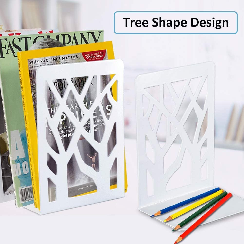 Snazzy Metal Bookend Book Ends for Shelves, Bookends for Office, Book Ends for Heavy Books, Book Shelf Holder Stand Home Decorative Metal Bookend Supports, Book Stoppers, White(4 Pairs) (Set of 4) 1