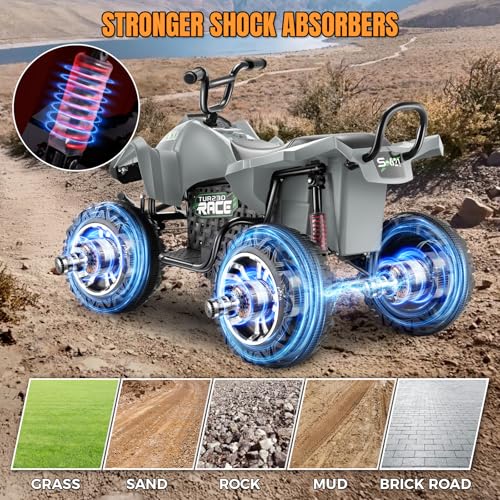 Image of Hikole XL 24V ATV, 4 Wheelers for Kids Ages 6-14, 2 Seater, Gray | Iron Frame, 4X100 Power Motor, 24'' Spacious Seat, Spring Suspension, Music & LED Lights