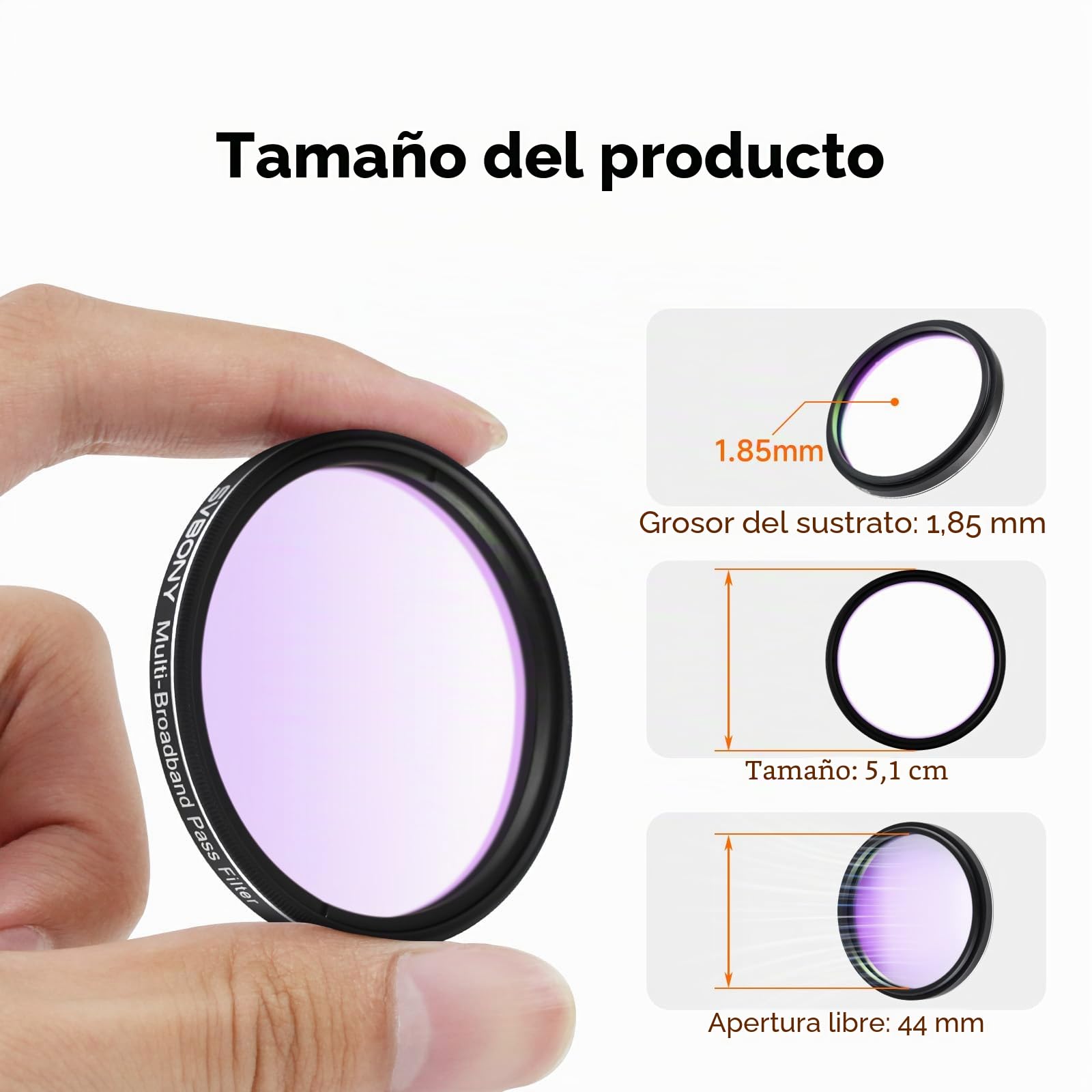 Svbony SV260 Filtro de Telescopio, Filtro de Paso de Banda Múltiple de 2'', Profundidad de Corte OD4,Accesorios para Telescopios para Fotografía de Cielo Profundo de Nebulosas de Emisión de Galaxias