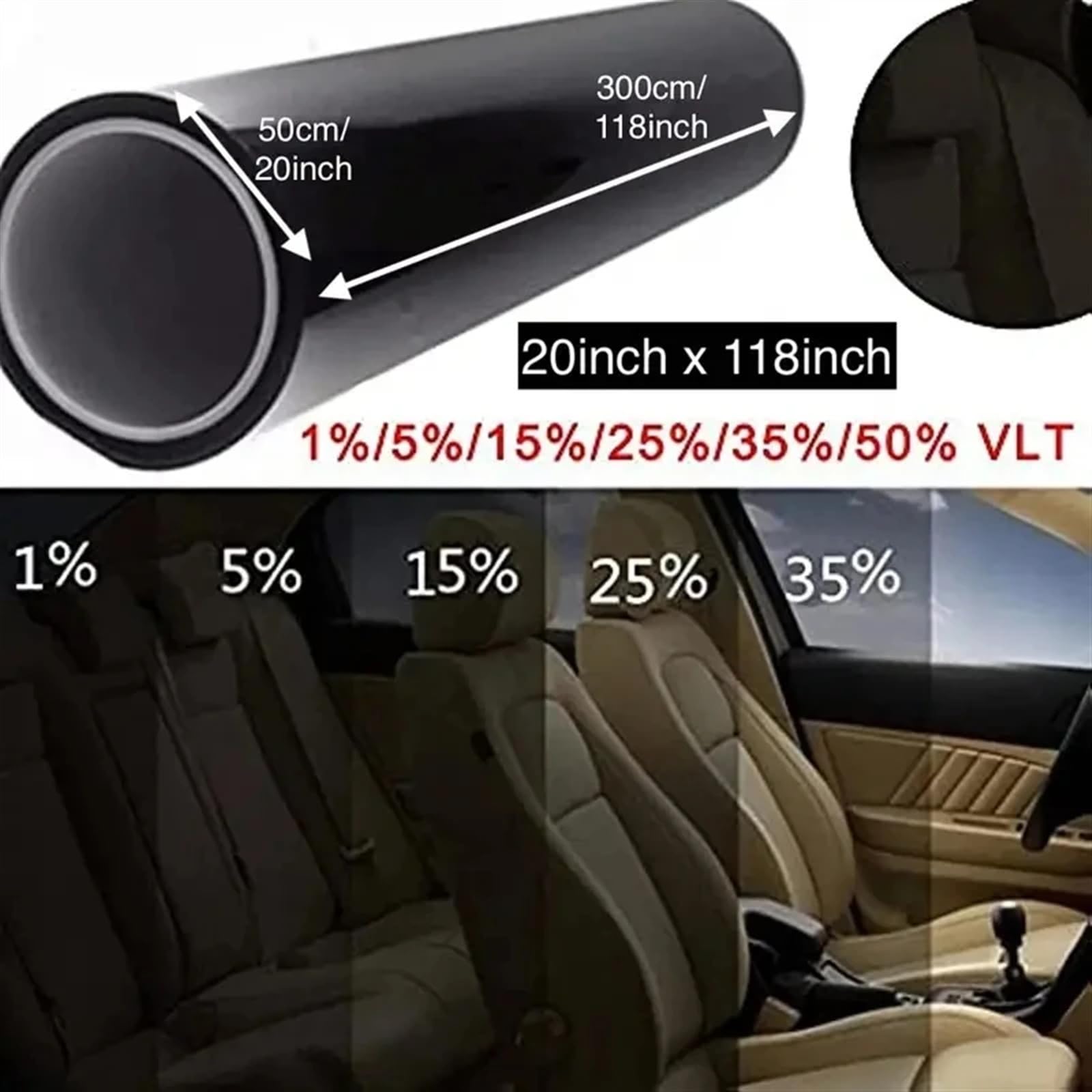 Auto Schutz Carbon Folie, Solar-UV-Schutz-Fensterfolien-Aufkleber, Autofenster-Tönungsfolie, Fenster, dunkelschwarz, Autofensterfolien, Tönungsfolie, Glas, Auto(25,90x500 cm)