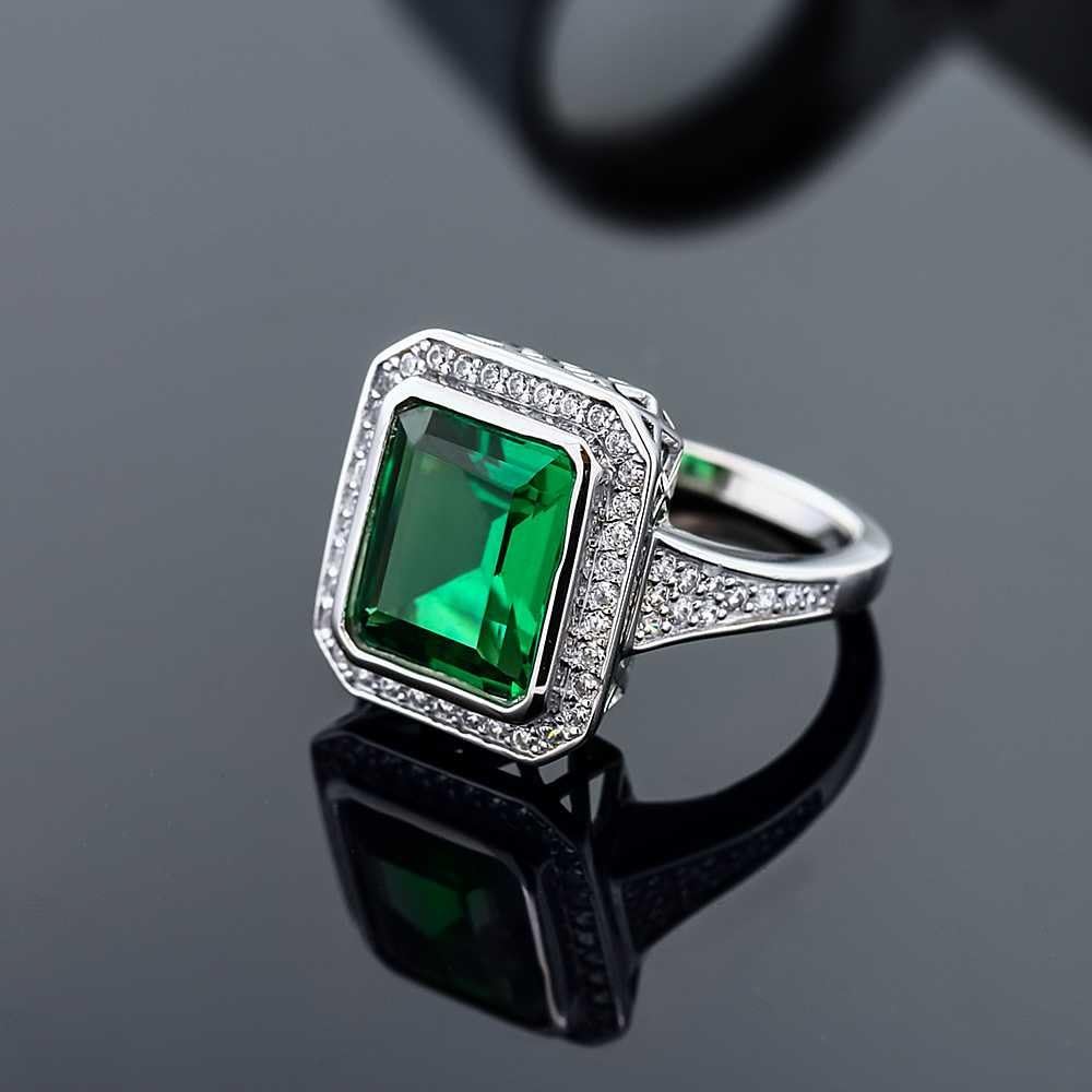 Gem Stone King 5.00 Cttw Green Nano Emerald Ring | 925 Sterling Silver | Emerald Cut 11X9MM | Wedding Engagement Anniversary Promise Ring For Women | Available In Size 5, 6, 7, 8, 9