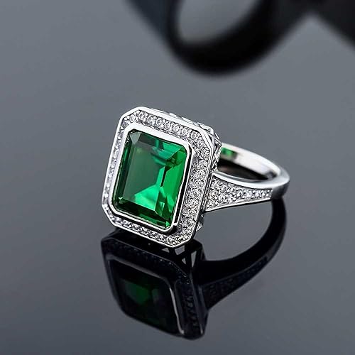 Miniatura 4 de Gem Stone King Anillo de plata de ley 925 de 5.00 quilates con nano esmeralda verde Corte esmeralda de 0.44 x 0.39 pulgadas Anillo de compromiso