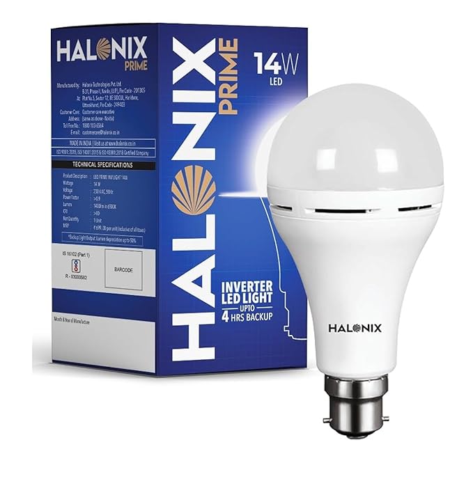 Halonix 14W Emergency Bulb | Rechargeable For Power Cuts Backup : 4Hrs Cool Day Light Pack Of 1 Light, B22D, Led
