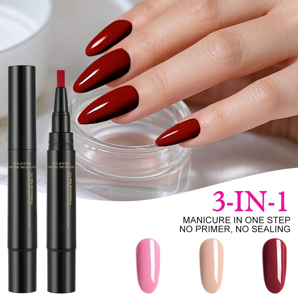 1 Stück Nagellackstift, Nagellack Stift Schnelltrocknend,5 ml Nagellackstifte für Nägel, Gel Nail Polish, Langhaltendes, Nail Art Marker, Lackieren Zubehör (Dunkelrot)