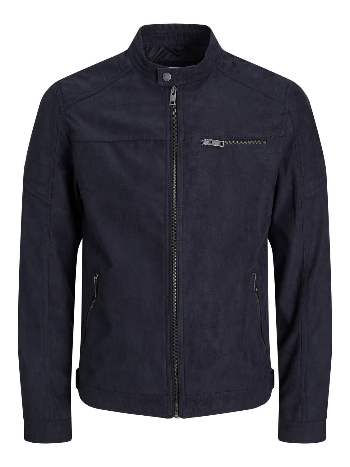 JACK & JONES Men's Faux Leather Jacket Motorcycle Blouson Bomber JJEROCKY Design Outerwear Transitional Coat., Colours:Black, Jacket Size:XXL