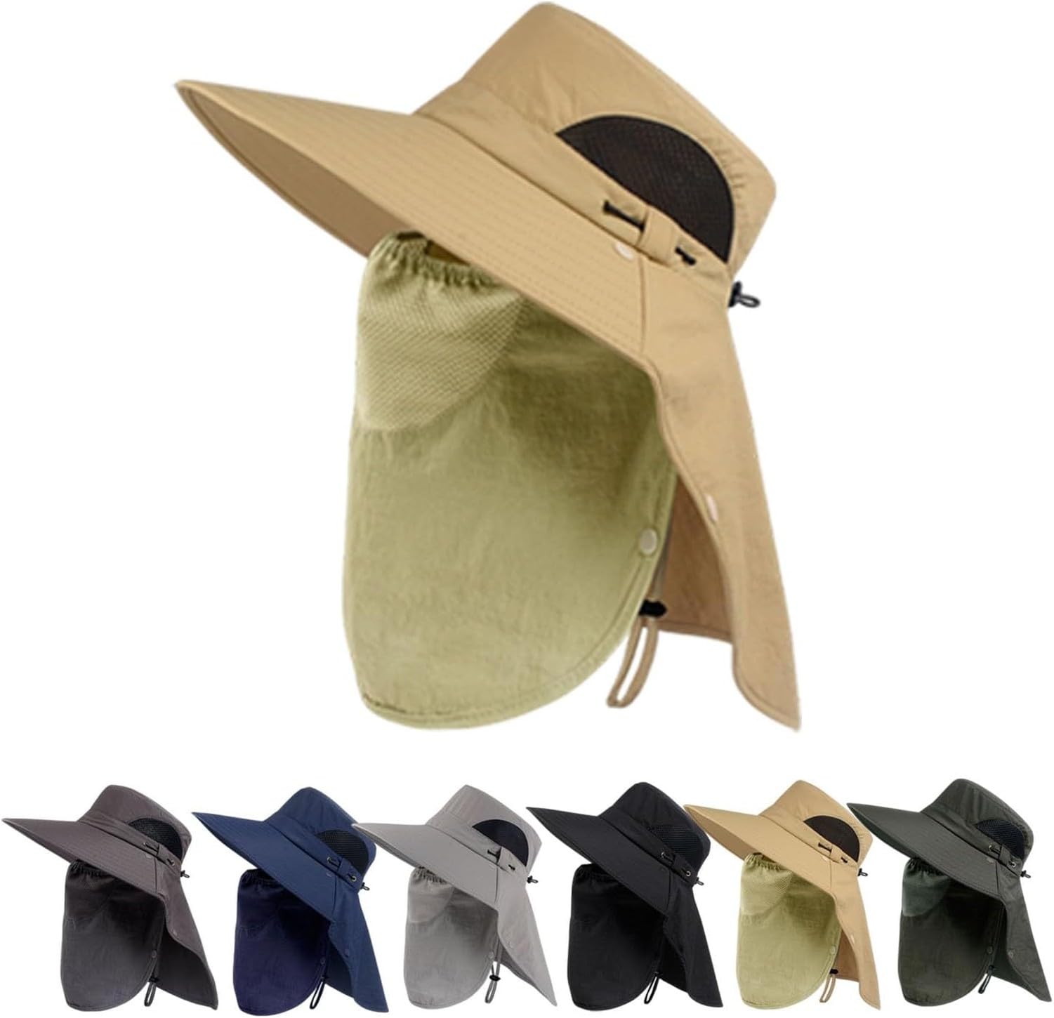 WOMGKDA Outdoor Wide Brim Sun Hat with Neck Flap for Men Women, UPF 50+ Breathable Boonie Bucket Hat 360° Safari Shape for Gardening Hiking Fishing Travel, #B