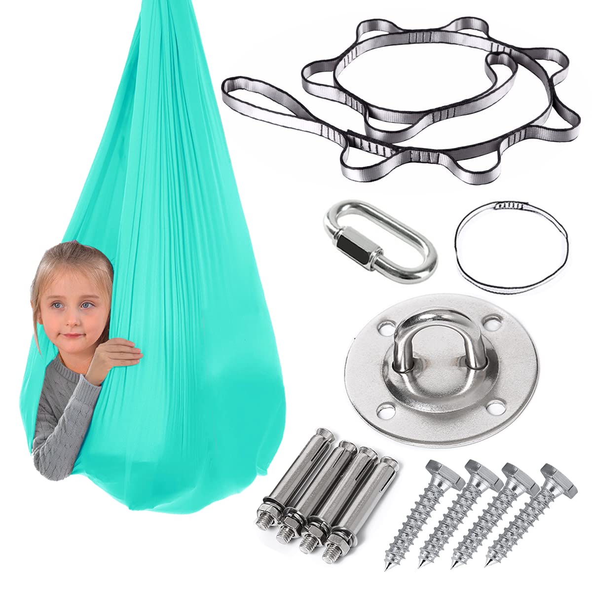 LHHL Therapy Swing Professional Cuddle Elastic Anti-Gravity Yoga Swing for Autism, ADHD, Aspergers and Sensory Integration Snuggle (Color : Lake Green, Size : 150280CM/59110in)