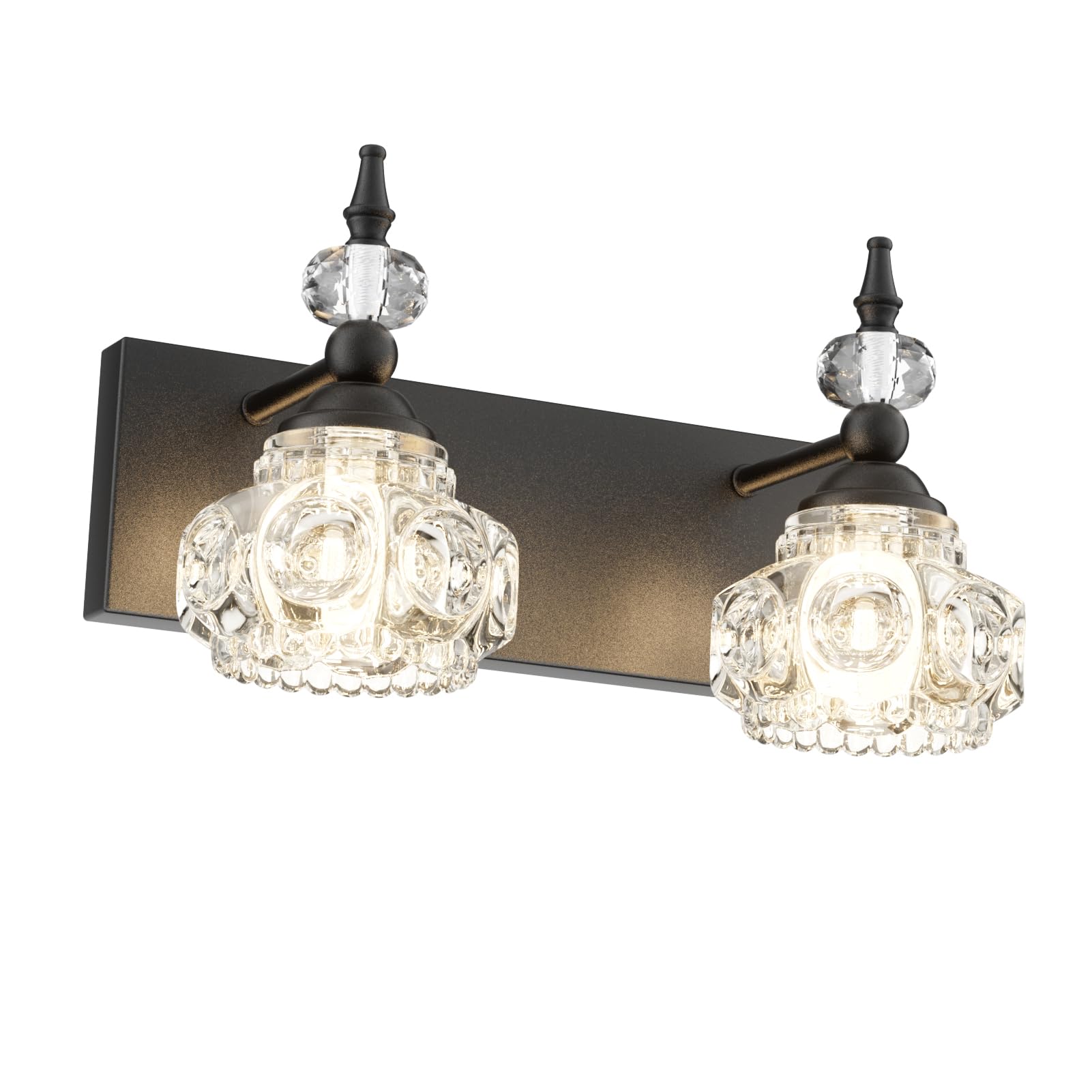 Tipace Vintage Bathroom Light Fixtures, Matte Black Bathroom Vanity Light with Crystal Glass Shade,Wall Sconces Lighting for Bedroom,Living Room,Hallway (Black,2-Light)