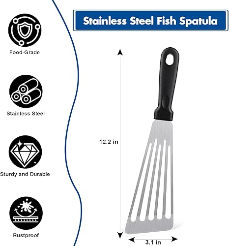 Miniatura 2 de Espátula de pescado, volteador de pescado de acero inoxidable, espátula de metal flexible para voltear peces, huevos, crepes, filetes, hamburguesas