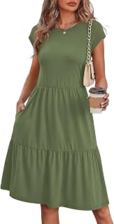WIHOLL Women's Floral Tiered Summer Dress with Pockets, Cap Sleeve Casual Sundress