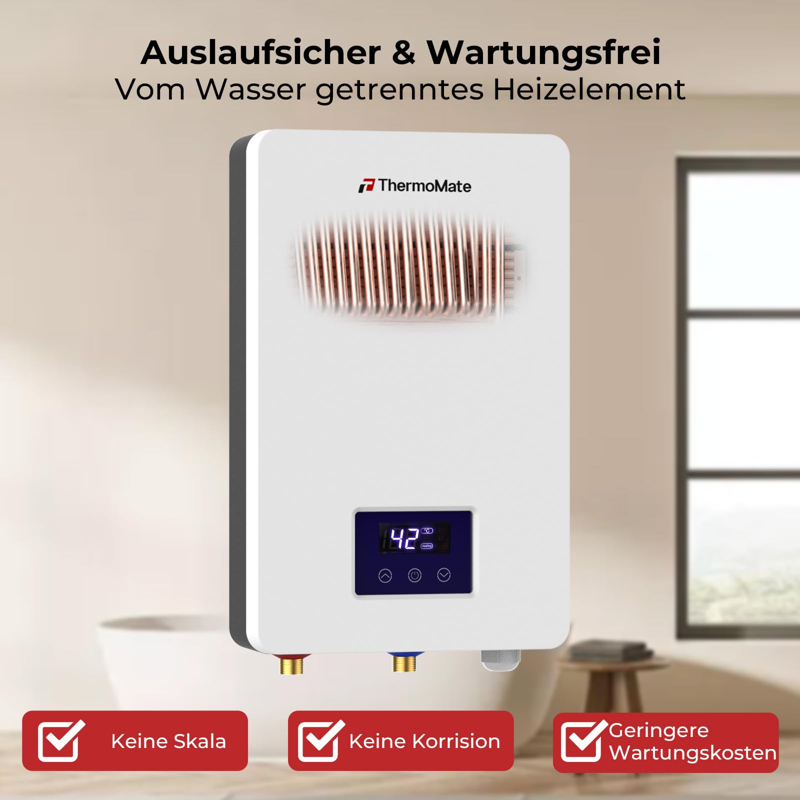 ThermoMate ET180 Elektronischer Durchlauferhitzer, 18kW, 400V, druckfest, gradgenaue Auslauftemperatur, stufenlos einstellbar, 30-60℃, LED Anzeige