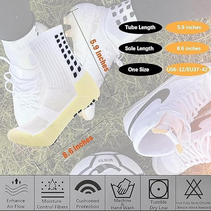 Image of Hi-Tech Performance Athletic Grip Socks for Men & Women Crew Length, Anti-Slip Rubber Grip socks for footballer, Thick Cushion Sports Socks for Running, Gym, Training