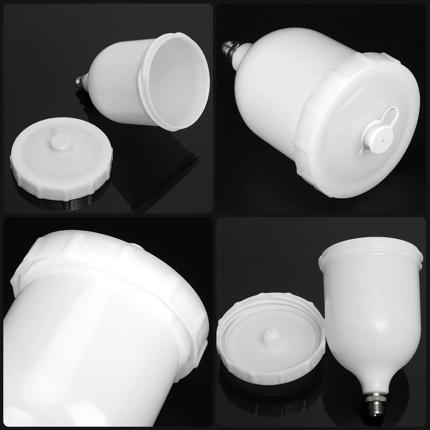 600ml Gravity Feed Spray Gun Cup, M16x1.5 Thread Paint Pot with Drip-Free Lid, Plastic Replacement Part Compatible with Devilbiss DV1, Tekna Prolite & GTI Pro for Automotive Refinishing