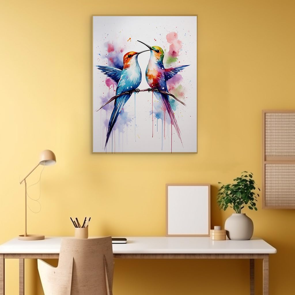 Canvas for Living room. Vivid Whispers of Nature: A Dance of Hues and Hummingbirds, 27 x 18 inch Canvas Wall Art - Contemporary Masterpieces - Modern Home Decor - 69x46 cm (27x18 inch)
