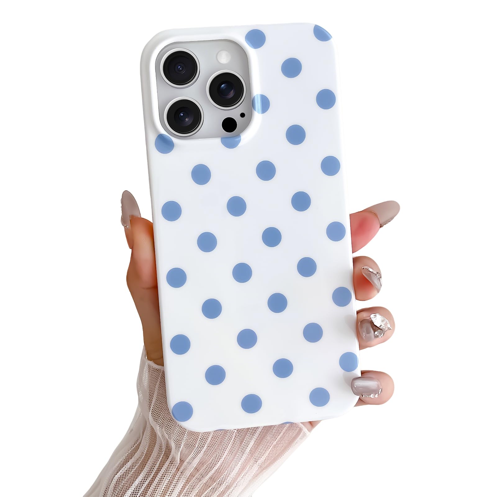 Skyseaco for iPhone 13 Pro Case Cute Polka Dot Aesthetics Design Phone Case Soft Slim TPU Shockproof Phone Cover for Women Girls, White and Blue