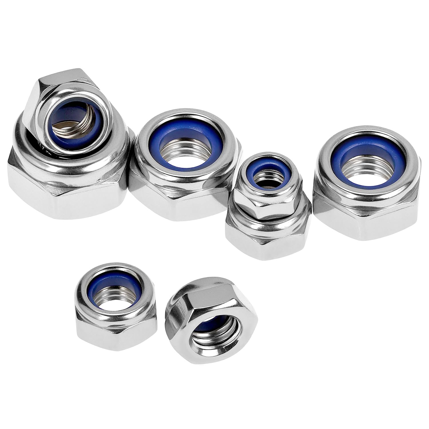 QWORK® 182 pezzi dado autobloccante in acciaio inox 304 con inserto in nylon, varie dimensioni M3/M4/M5/M6/M8/M10/M12