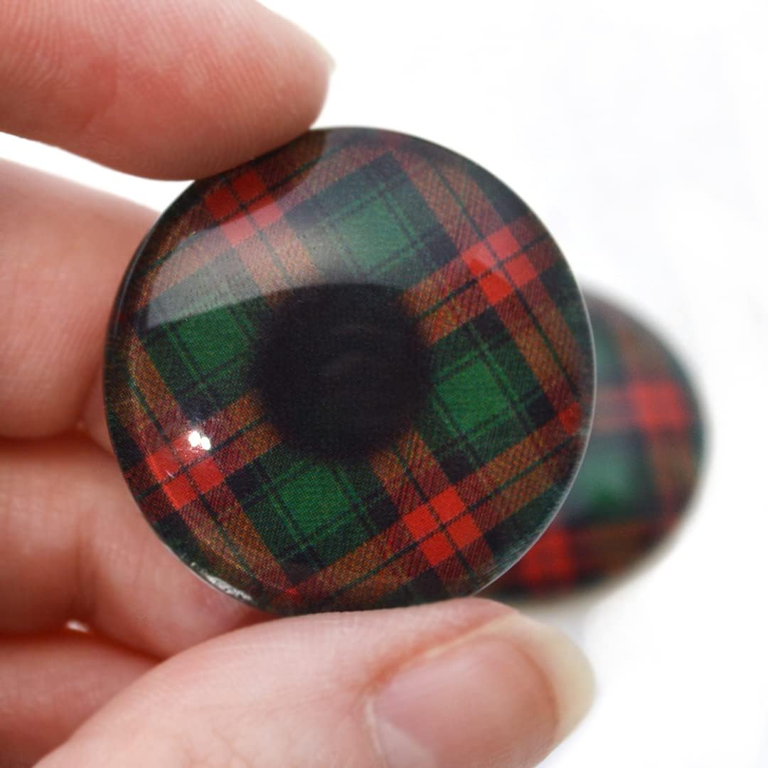 Megan's Beaded Designs Green and Red Holiday Plaid Glass Eyes 6mm to 60mm Winter Holiday Jewelry Making Art Doll Parts Cozy Taxidermy Sculpture Flatback Domed Cabs (60mm)
