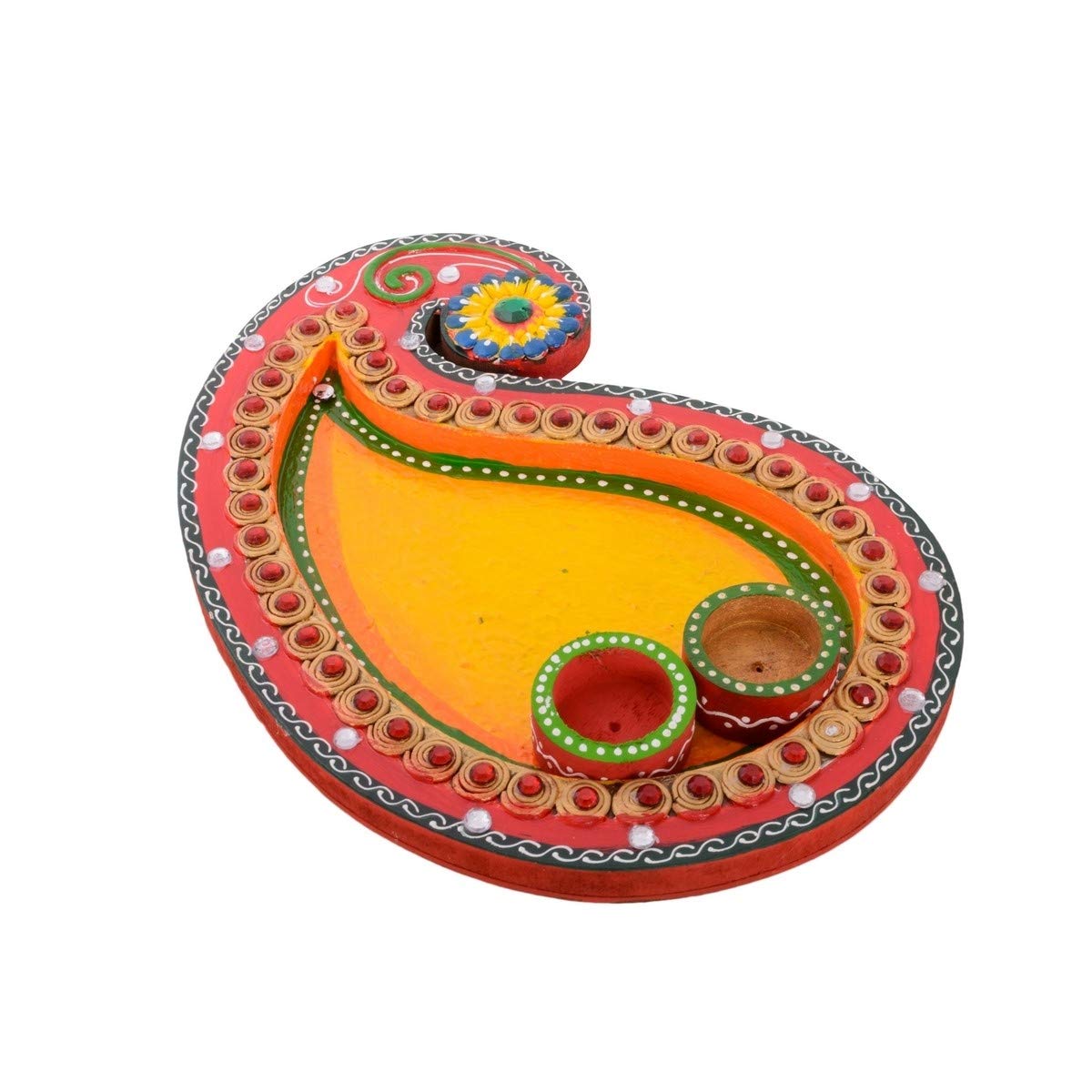 eCraftIndia Papier-Mache Keri Design Multiutility Pooja Thali